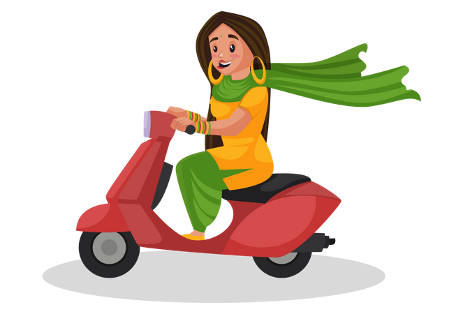 Fille punjabi conduisant un scooter  Illustration