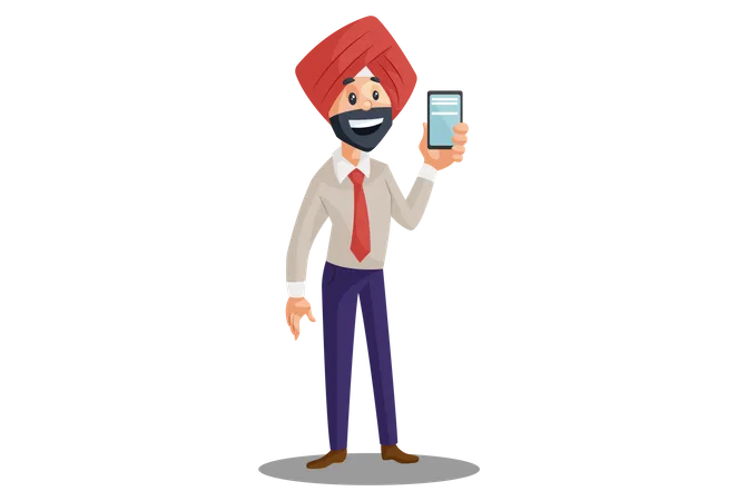 Punjabi Geschäftsmann zeigt Mobiltelefon  Illustration