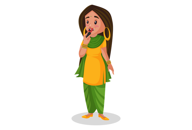 Punjabi girl applying lipstick  Illustration