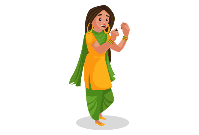 Punjabi girl applying nail paint  Illustration