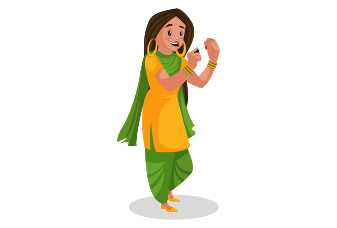 Punjabi girl applying nail paint  Illustration