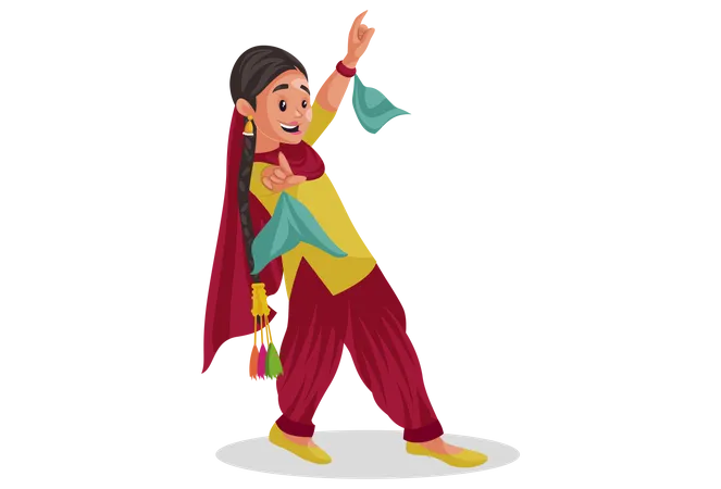 Punjabi girl dancing  Illustration