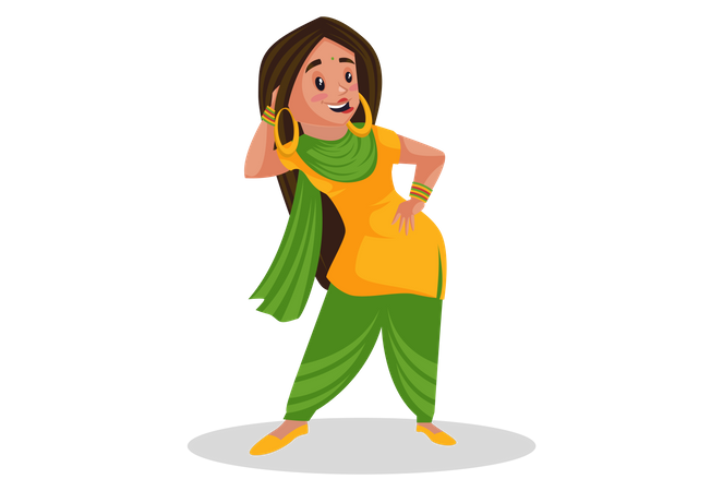 Punjabi girl dancing  Illustration