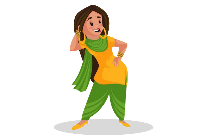 Punjabi girl dancing  Illustration