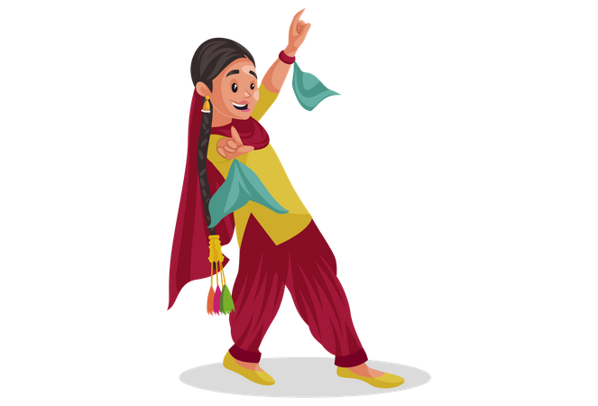 Punjabi girl dancing  Illustration