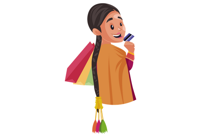 Punjabi girl doing shopping Illustration