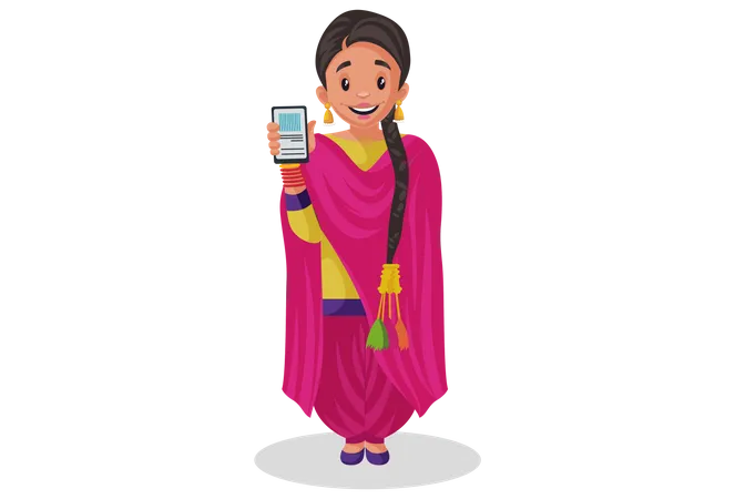 Punjabi girl holding mobile in her hand  Illustration