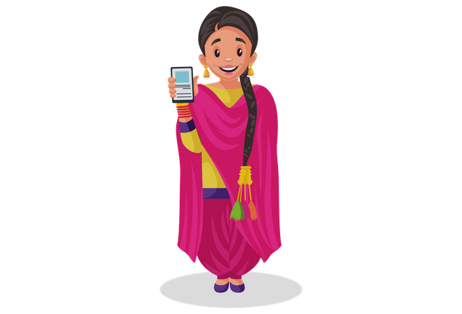 Punjabi girl holding mobile in her hand  Illustration