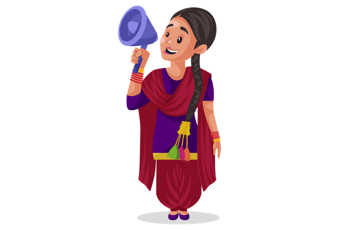 Punjabi girl is holding megaphone in hand  Illustration