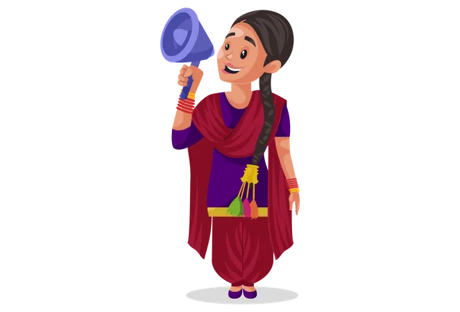 Punjabi girl is holding megaphone in hand  Illustration