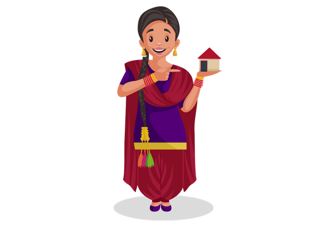 Punjabi girl is showing small house  Illustration