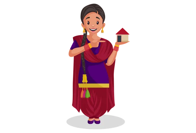 Punjabi girl is showing small house  Illustration