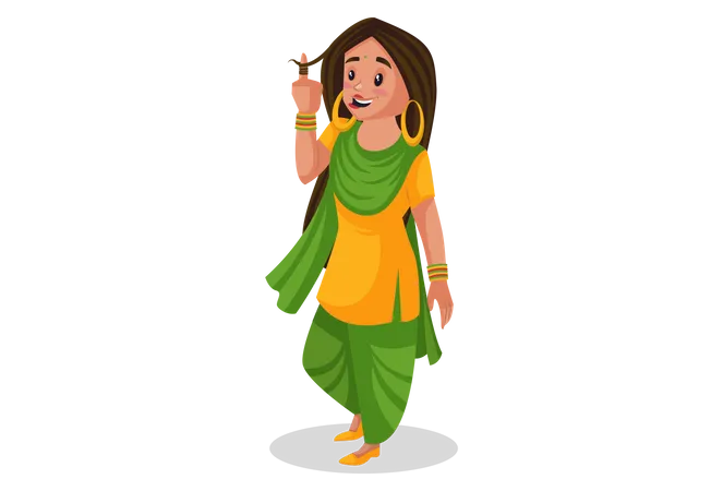 Punjabi girl rolling her hair flicks with the finger Illustration