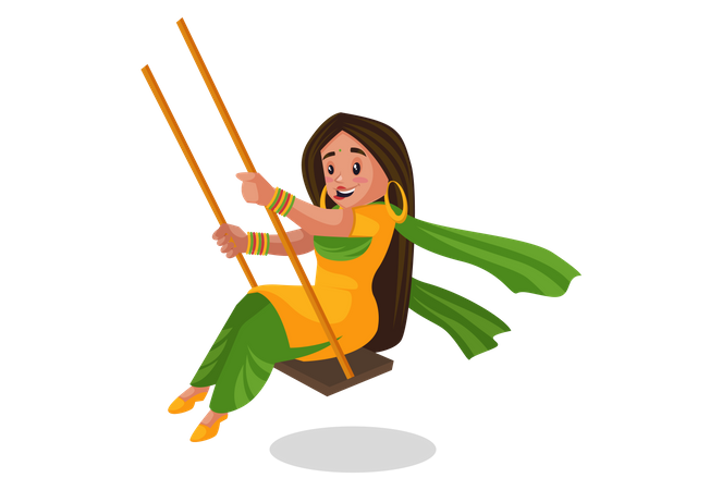 Punjabi girl swinging on the swing  Illustration