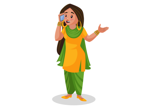 Punjabi girl talking on a mobile phone  Illustration