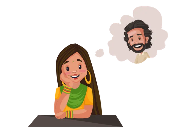 Punjabi girl thinking about a boy  Illustration