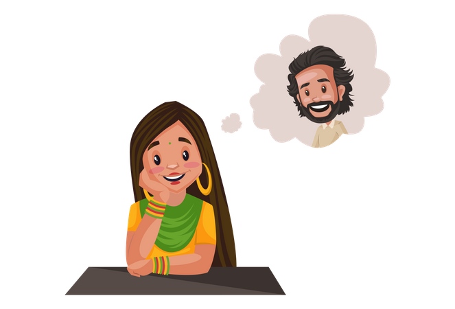 Punjabi girl thinking about a boy  Illustration
