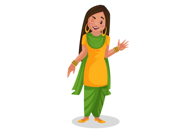 Punjabi girl waving hand and blinking eye  Illustration