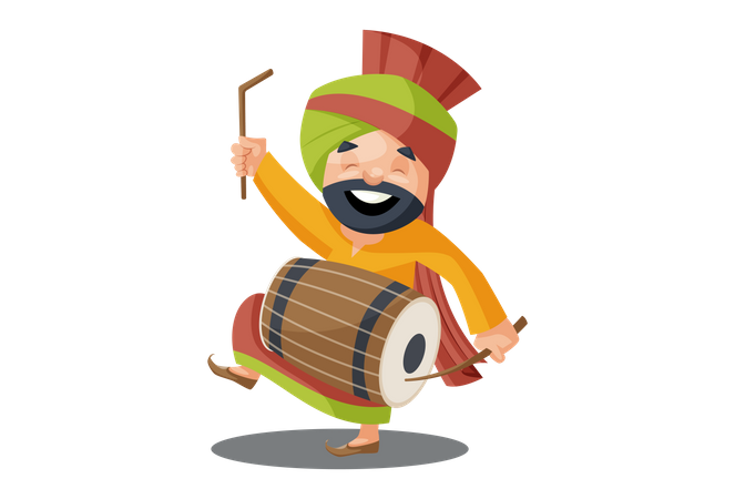 Homem Punjabi está jogando dhol  Ilustração