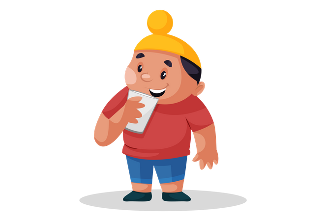 Punjabi kid drinking milk from glass  Illustration