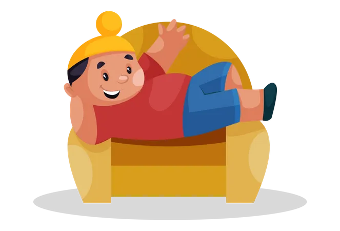 Punjabi kid lying down on a sofa Illustration
