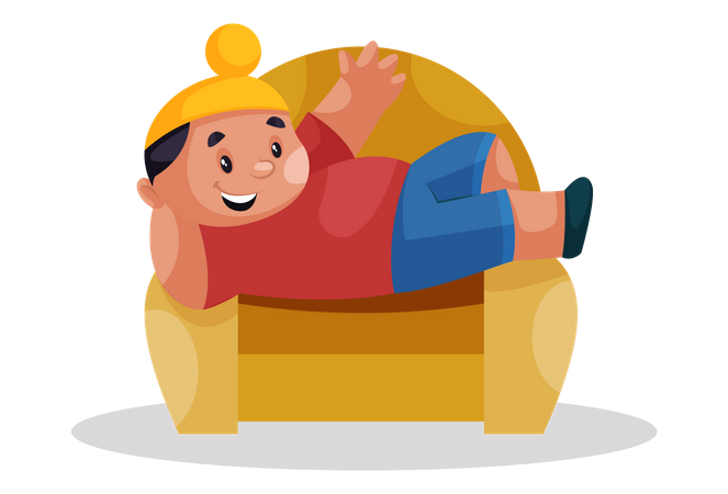 Punjabi kid lying down on a sofa  Illustration