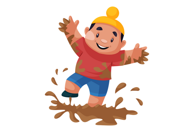 Punjabi kid playing in the mud  Illustration