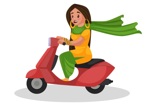 Punjabi-Mädchen fährt Motorroller  Illustration