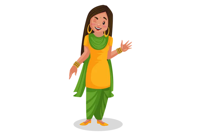 Punjabi-Mädchen winkt mit der Hand und blinzelt  Illustration