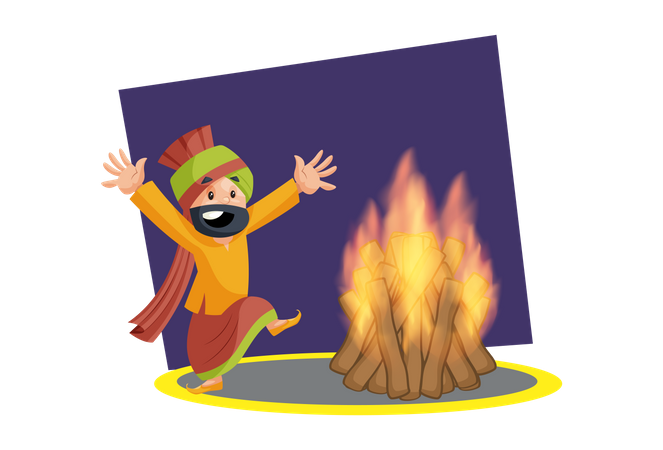 Punjabi man celebrating Lohri  Illustration