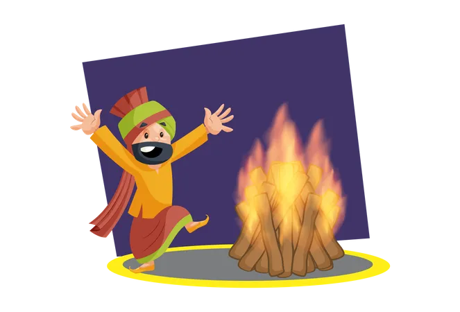 Punjabi man celebrating Lohri  Illustration