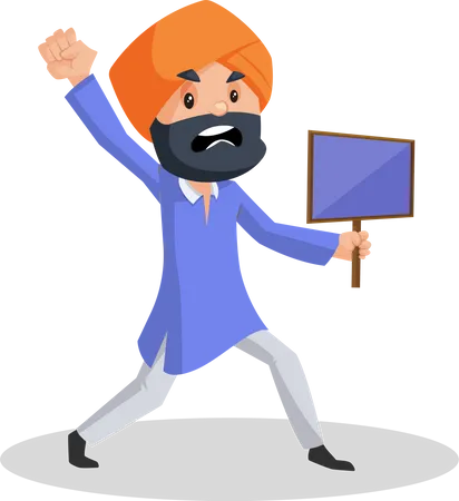 Punjabi man is angry and holding sign board in hand and shouting Illustration