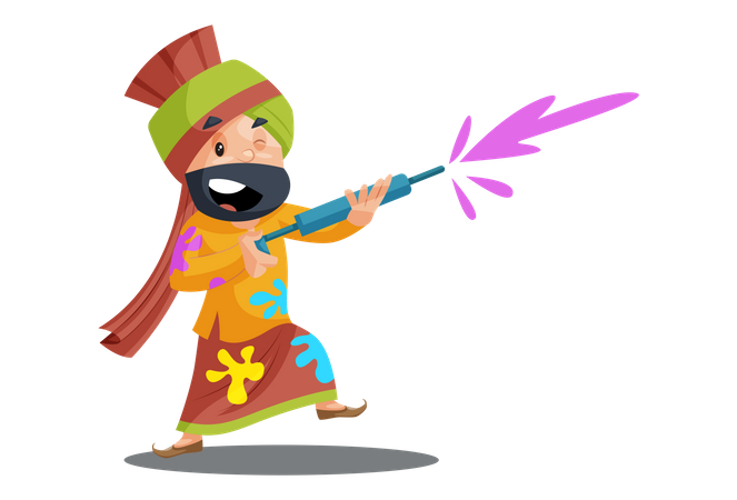 Punjabi man is celebrating holi  Illustration