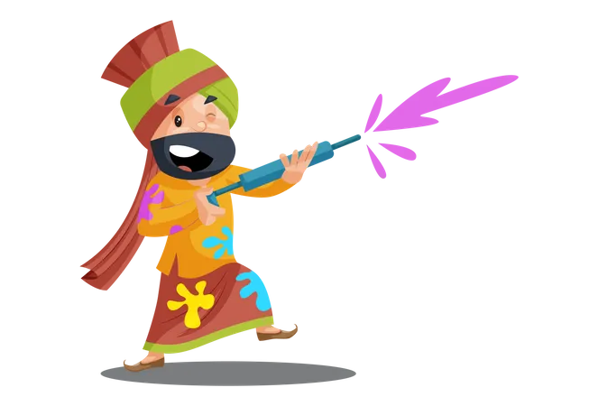 Punjabi man is celebrating holi  Illustration