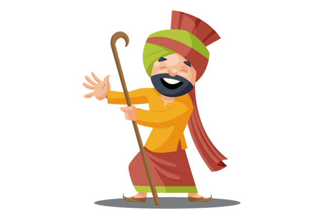 Punjabi man is dancing and holding stick in hand  Illustration