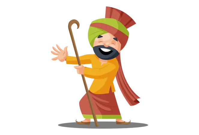 Punjabi man is dancing and holding stick in hand  Illustration