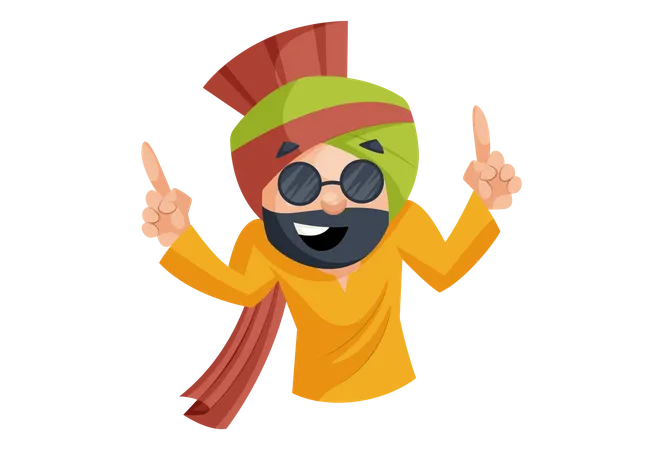 Punjabi man is dancing and wearing glasses  Illustration