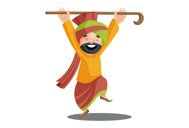 Punjabi man is doing bhangra dance  Illustration