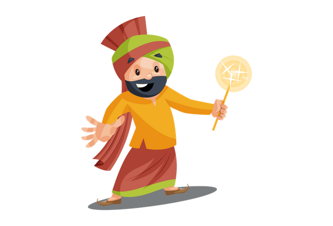 Punjabi man is happy and doing magic  Illustration