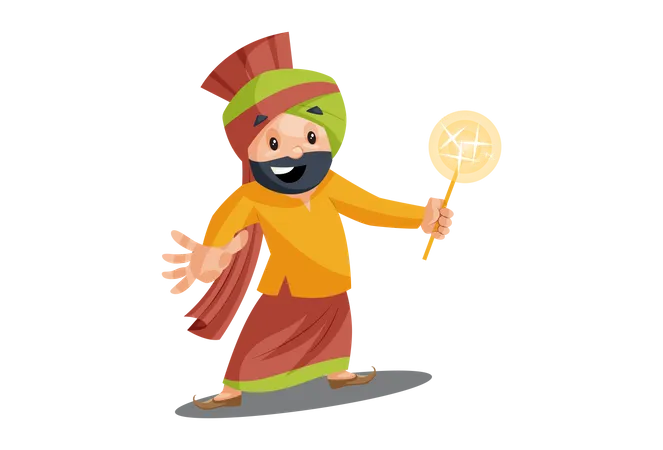 Punjabi man is happy and doing magic  Illustration