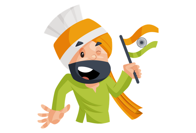 Punjabi man is holding an Indian flag in hand  Illustration