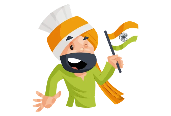 Punjabi man is holding an Indian flag in hand  Illustration