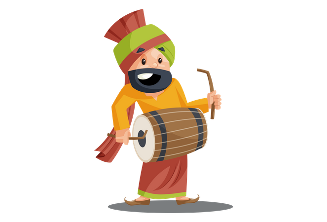 Punjabi man is playing dhol  Illustration