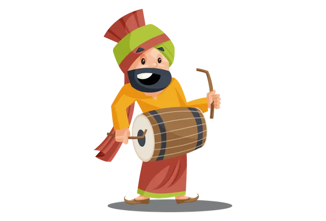 Punjabi man is playing dhol  Illustration