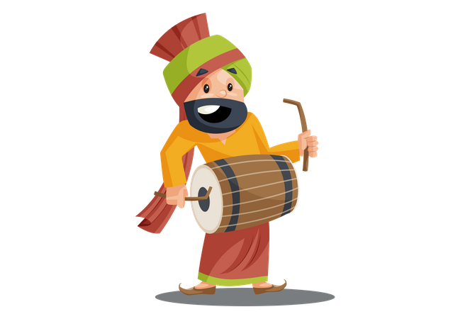 Punjabi man is playing dhol  Illustration