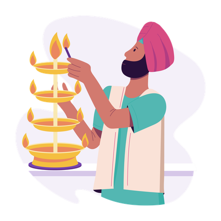 Punjabi man lighting Tier Lamp  Illustration