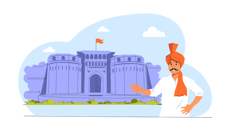 Punjabi man showing Red fort  Illustration