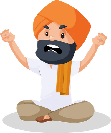 Punjabi man sitting in anger Illustration