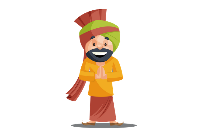 Punjabi man with greet hand  Illustration