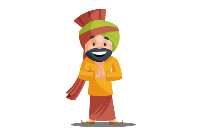 Punjabi man with greet hand  Illustration